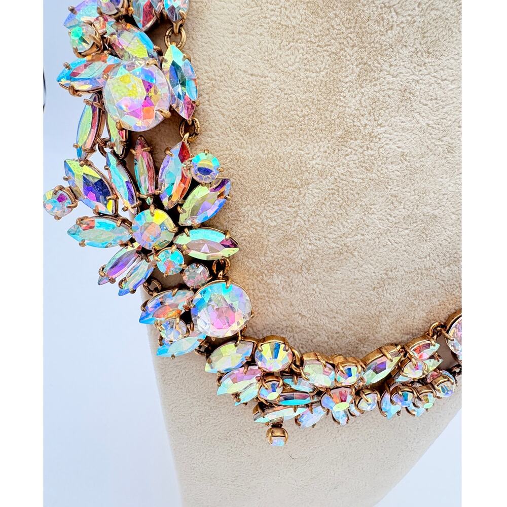 J.Crew Aurora Borealis Crystal Cluster Statement Necklace Gold Tone - Picture 7 of 10
